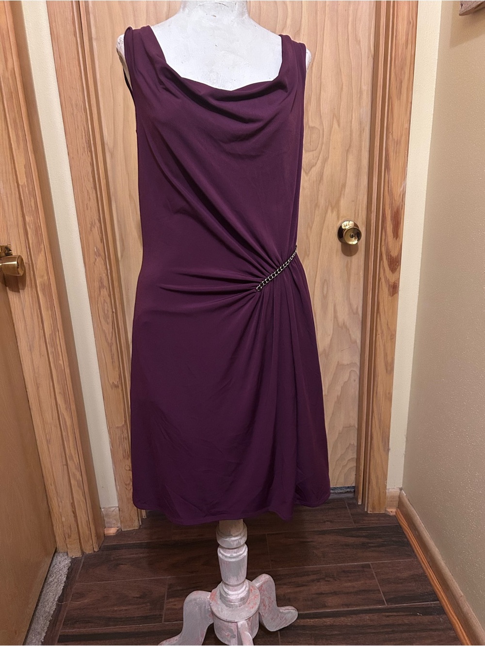 Laundry by Design Plum Draped Midi Dress with Chain Accent